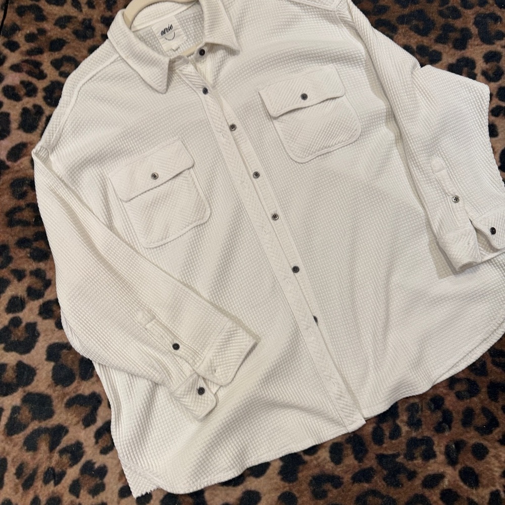 Textured  Aerie White Long Sleeve Shirt